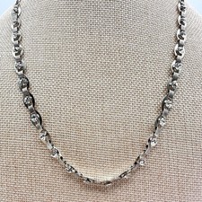 Vintage 90s Crown Modernist Necklace Silver Tone Diamante Statement Jewelry Y2K