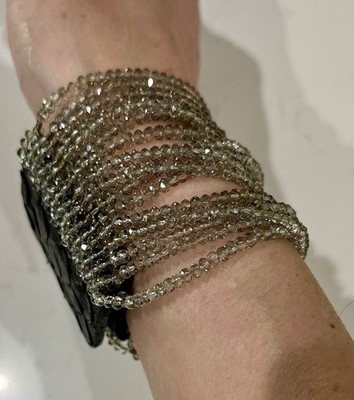 Millianna Black Snakeskin Champagne Crystal Beaded Cuff Bracelet  MSRP $295
