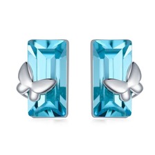 Butterfly Stud Earrings for Women 925 Sterling Silver Blue Crystal Butterfly Ear