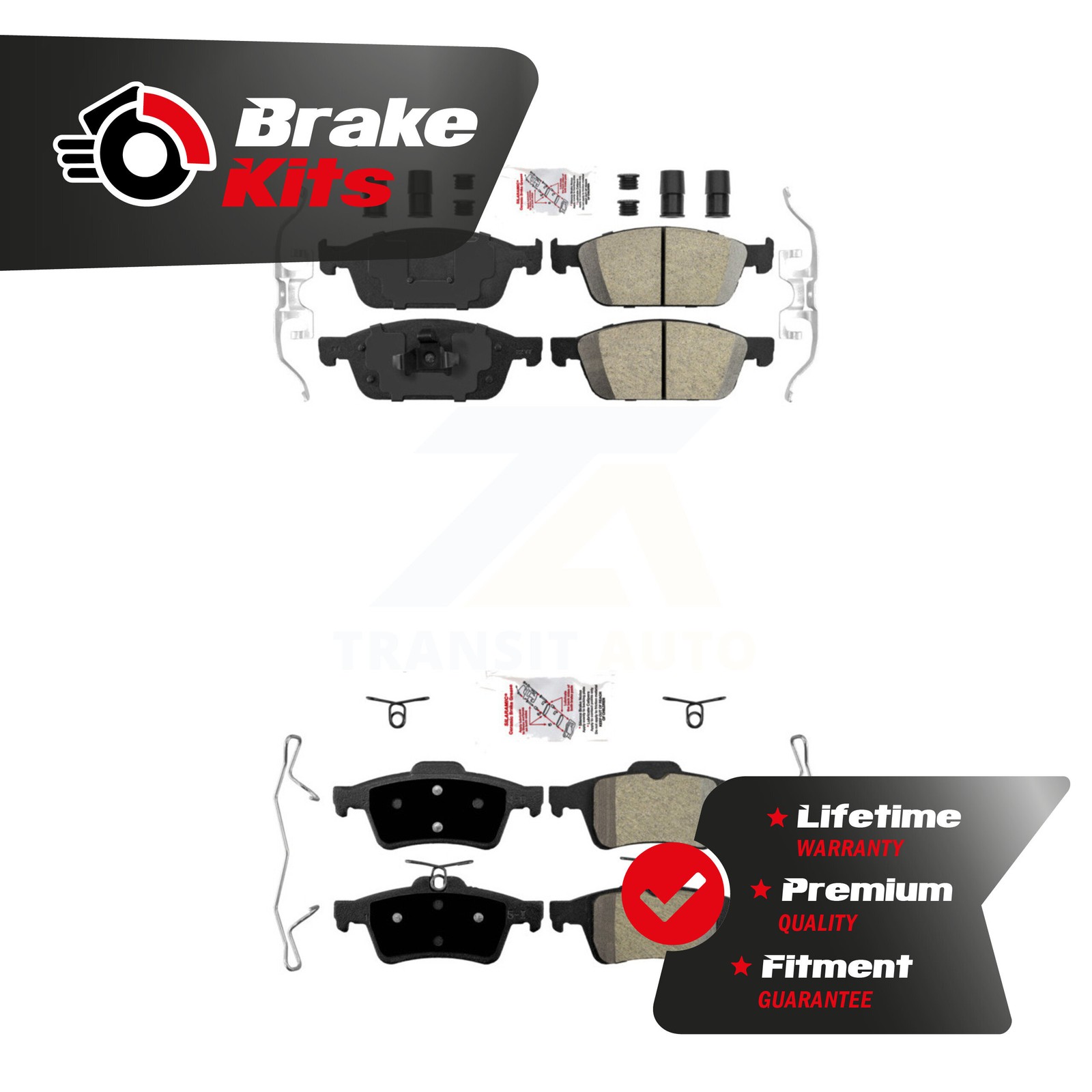 Front Ceramic Rear Semi-Metallic Disc Brake Pads Kit For 2013-2016 Ford Escape