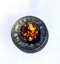 Antique Celtic Scottish Thistle Kilt Pin Brooch Citrine / Made in Great Britain
