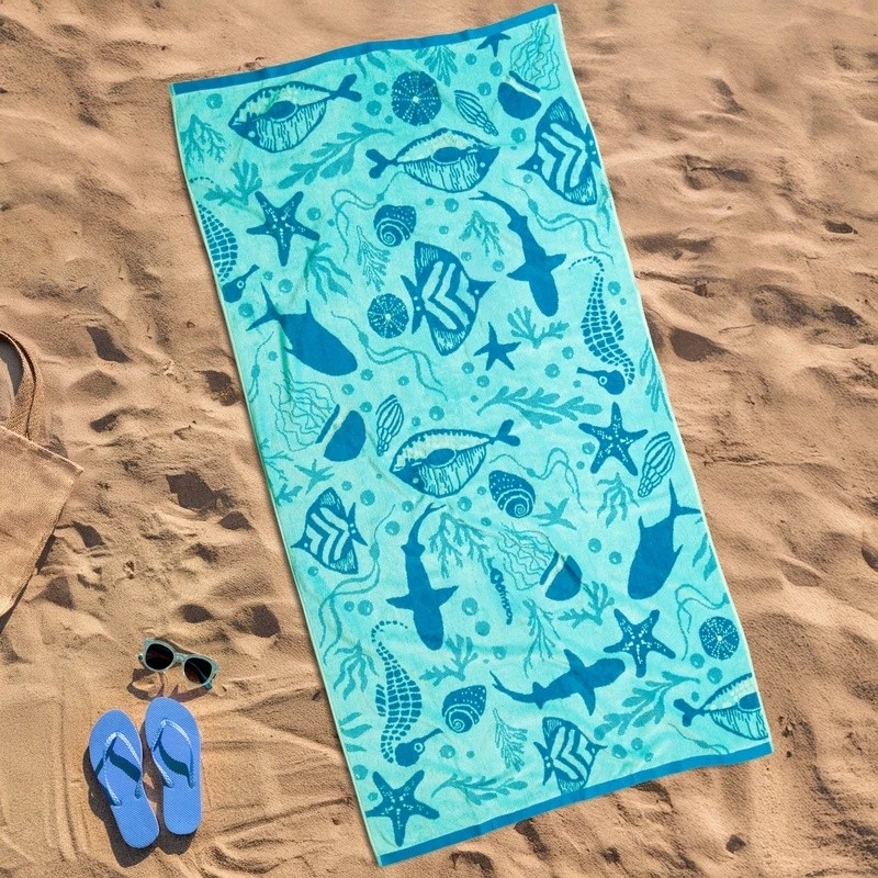 Luxuriously Soft Oversized Sea Life Beach Towel Quick Dry Eco-Friendly Absorbent