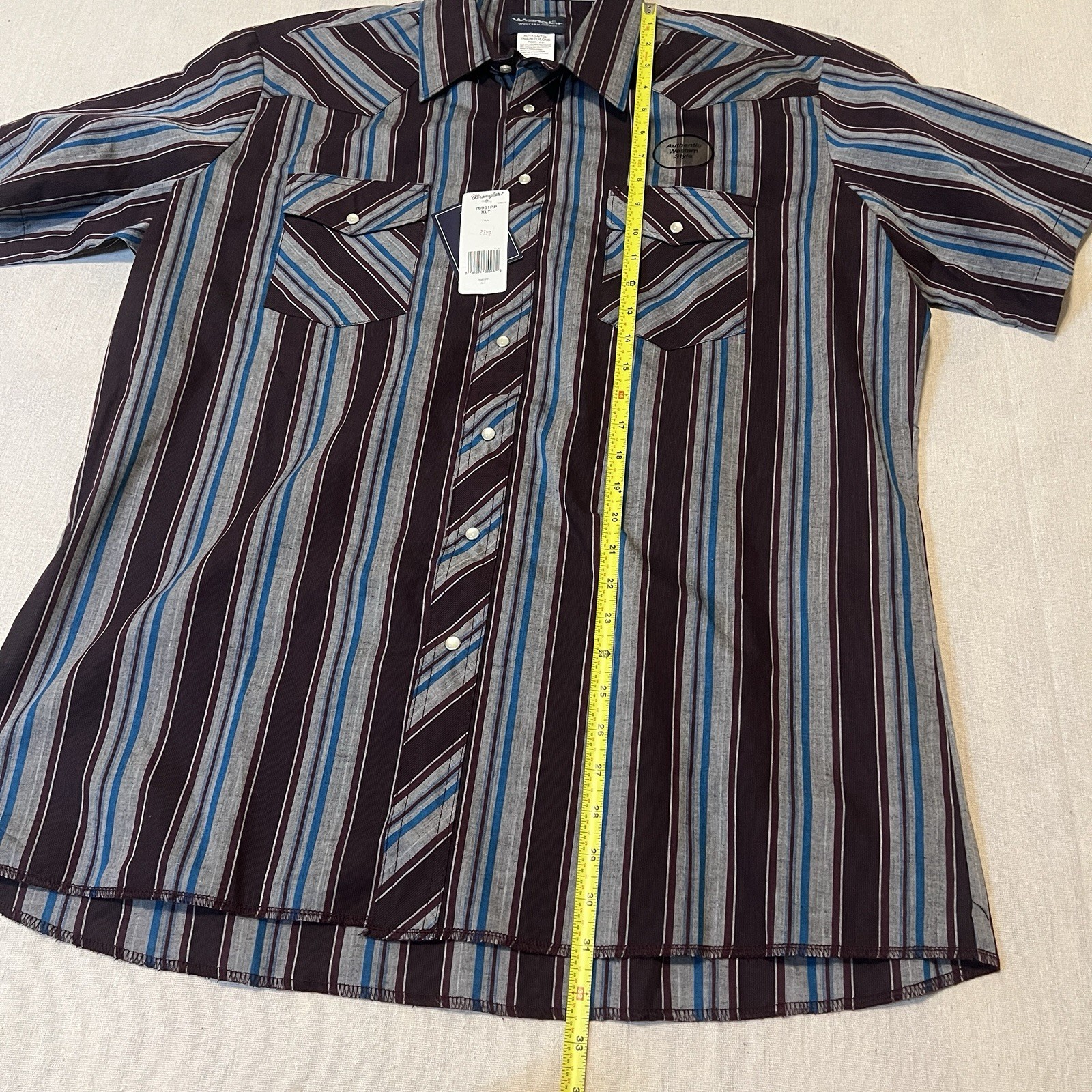 Wrangler Western Pearl Snap Shirt Men's XL TALL Red-Grey-Blue Plaid Shirt NWT thumbnail 11