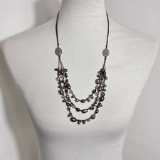 J. Jill Triple Strand Necklace Gray  Bronze Colored Beads on Brown Cord
