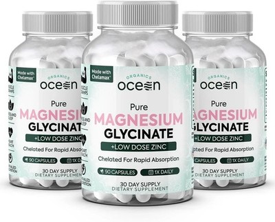 1-3 PACK-Organics Ocean Pure Magnesium Glycinate with Zinc, 90 Capsules,Chelated