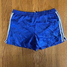 Vintage 80s Adidas Nylon Glanz Running Shorts Blue 3 Stripes Men  s M