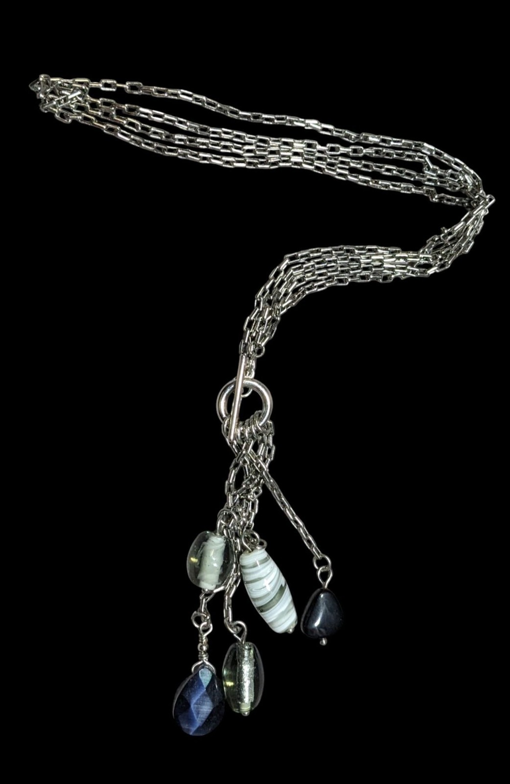 Handmade Abstract Silver Multi-Strand Necklace Wi… - image 1