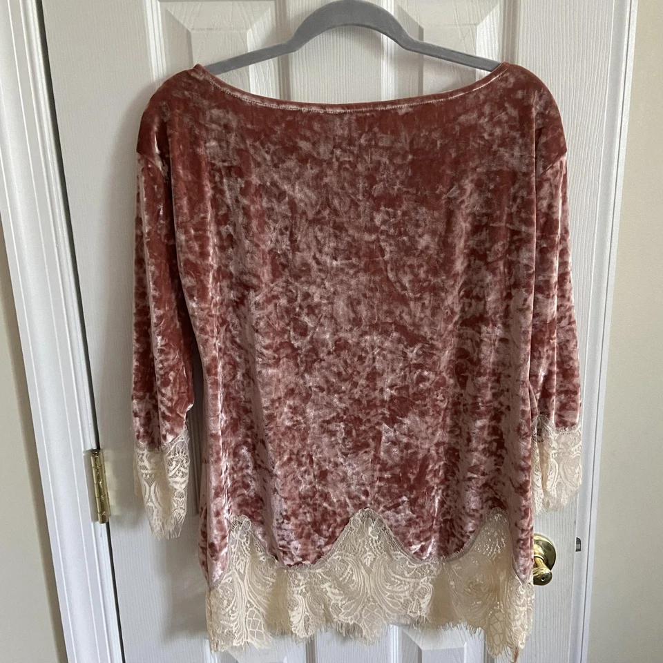 Boston Proper Lounge Set Mujer XS Terciopelo Encaje Plumero Pantalones Top 3 Piezas Boho Foto 3 de 4