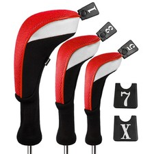 Andux Golf Long Neck Wood Driver Headcovers With Interchangeable Numbered Tags,_