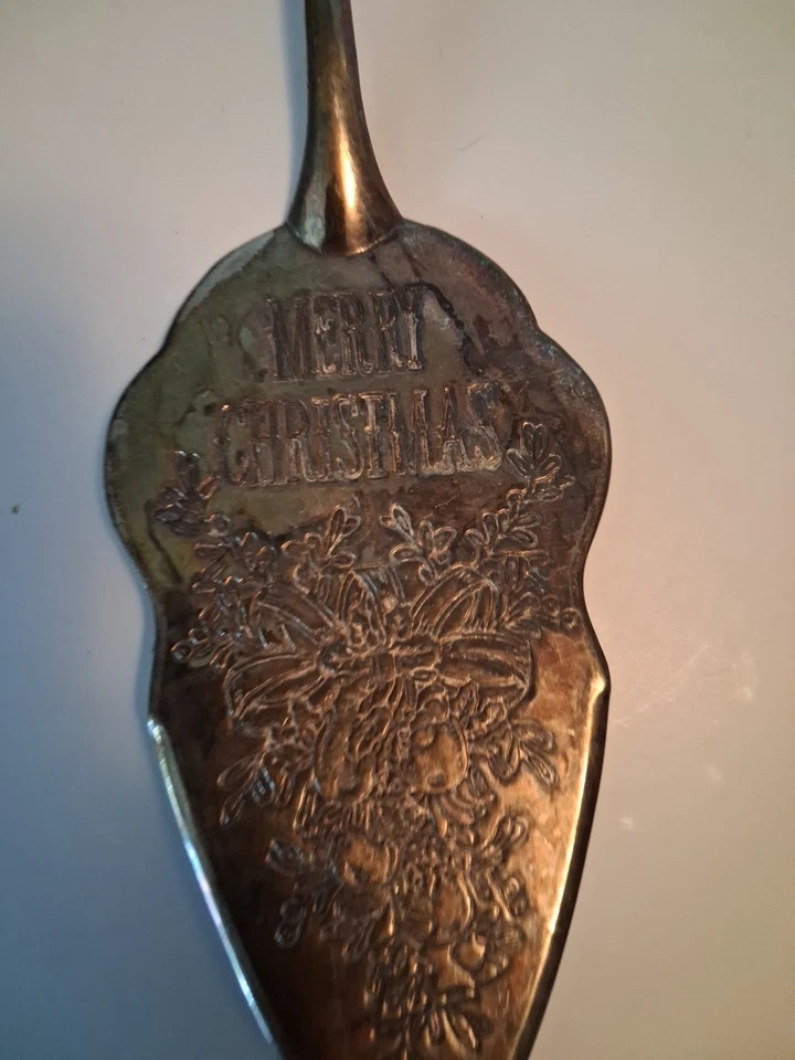 Servidor de Pasteles Internacionales Plateado Vintage Grabado Feliz Navidad Foto 2 de 4