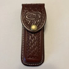 Vintage Case XX Folding Knife Leather Sheath Belt Holder Basket Weave Pattern
