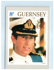 Vintage Postcard Prince Charles Naval Uniform Guernsey 8p Stamp 1981