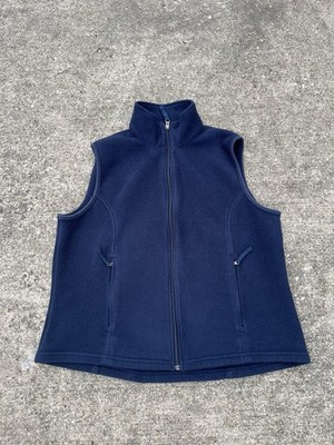 LL Bean Fleece Vest Men's Large Navy Blue Full Zip Mock Neck GorpCore Hiking
