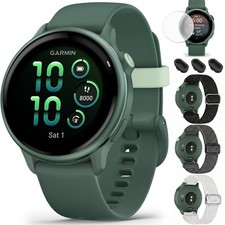 Garmin VIVOACTIVE 6 Health  Fitness GPS Smartwatch Green  Elastic Bands Bundle