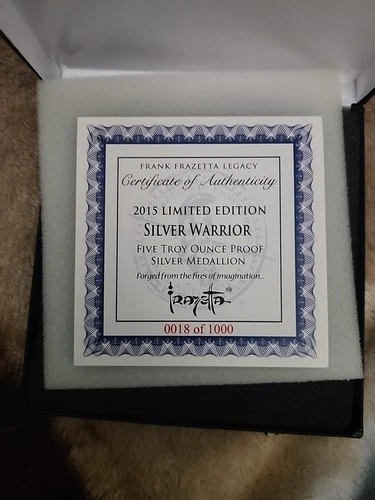 2015 Limited Edition Frank Frazetta 5 Troy Ounce Silver Warrior Proof 18 of 1000