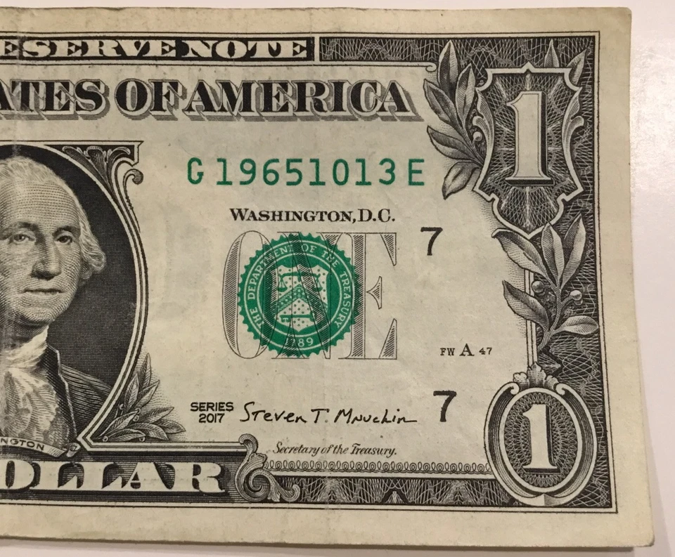 US $1 Birthday Bill Fancy Serial No. Series 2017 #G 19651013 E October 13, 1965 - Image 2 of 3