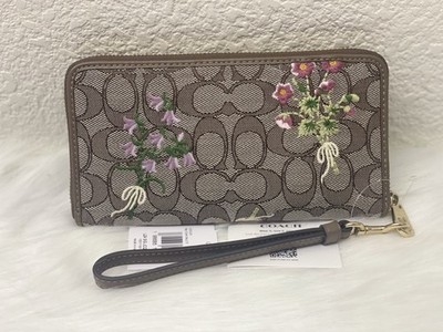 Coach Long Zip Around WalletIn Signature Jacquard With Floral