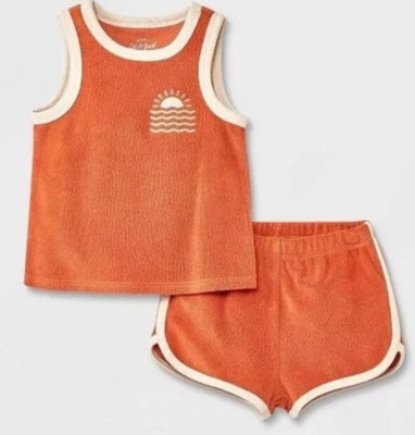 Cat & Jack Baby Boys Size 0-3 Months 2 Piece Loop Terry Tank Top/Shorts Set 1749