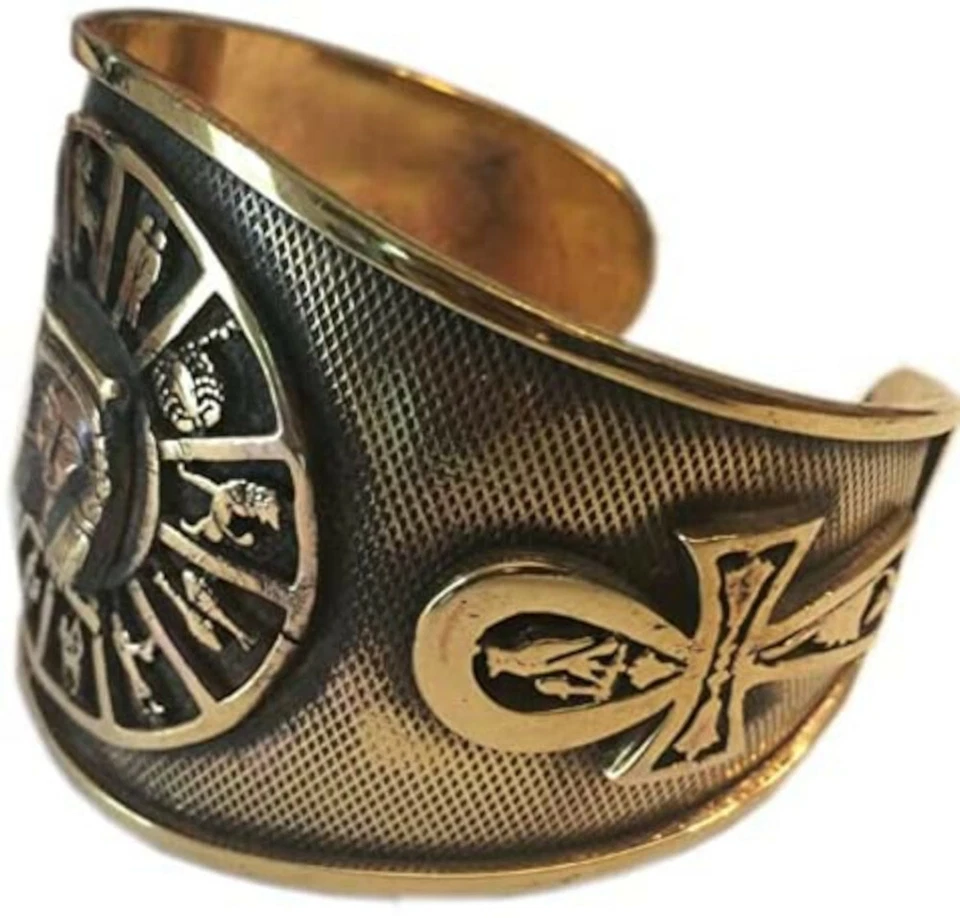 Kemet Art Egyptian Bronze Bangle  Hathor (Zodiac & Ankh) - Image 2 of 2
