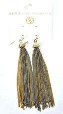 NEW ADRIENNE VITTADINI BRASS GOLD,SILVER 2 TONE,CRYSTALS,TASSEL,FRINGE EARRINGS 