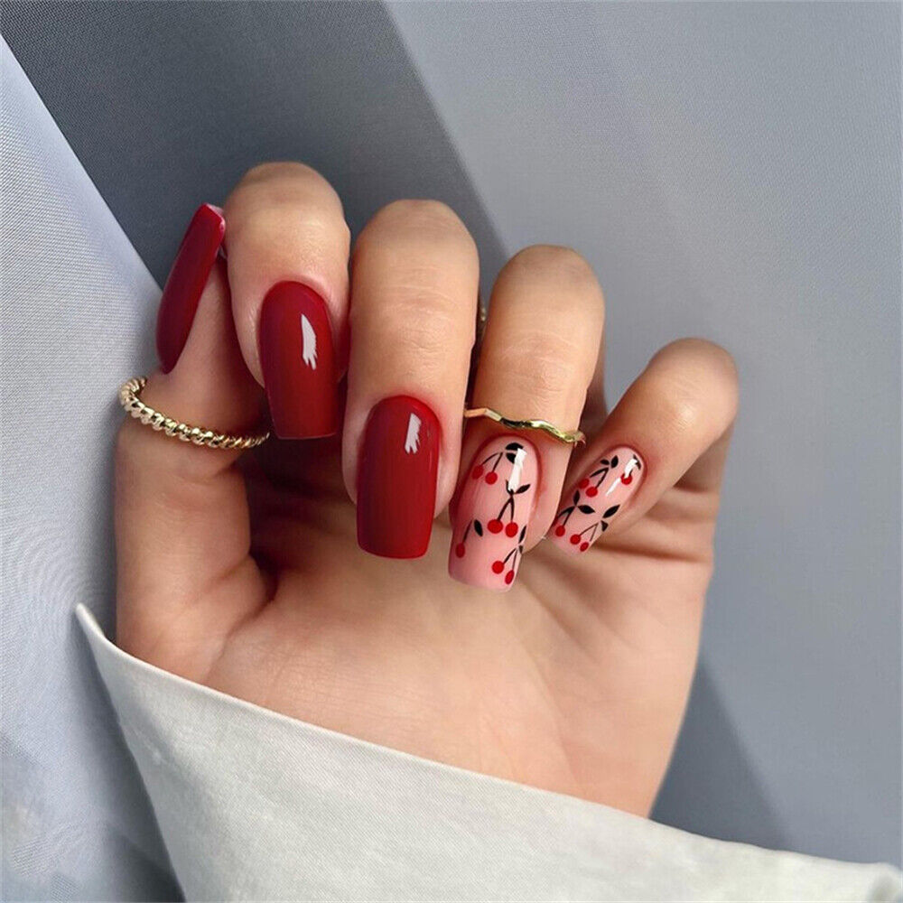 red flower nail designs