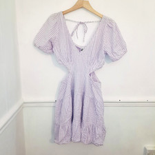 George G21 Womens Dress Purple Size UK 14 White Lilac Gingham Cut Out Double V