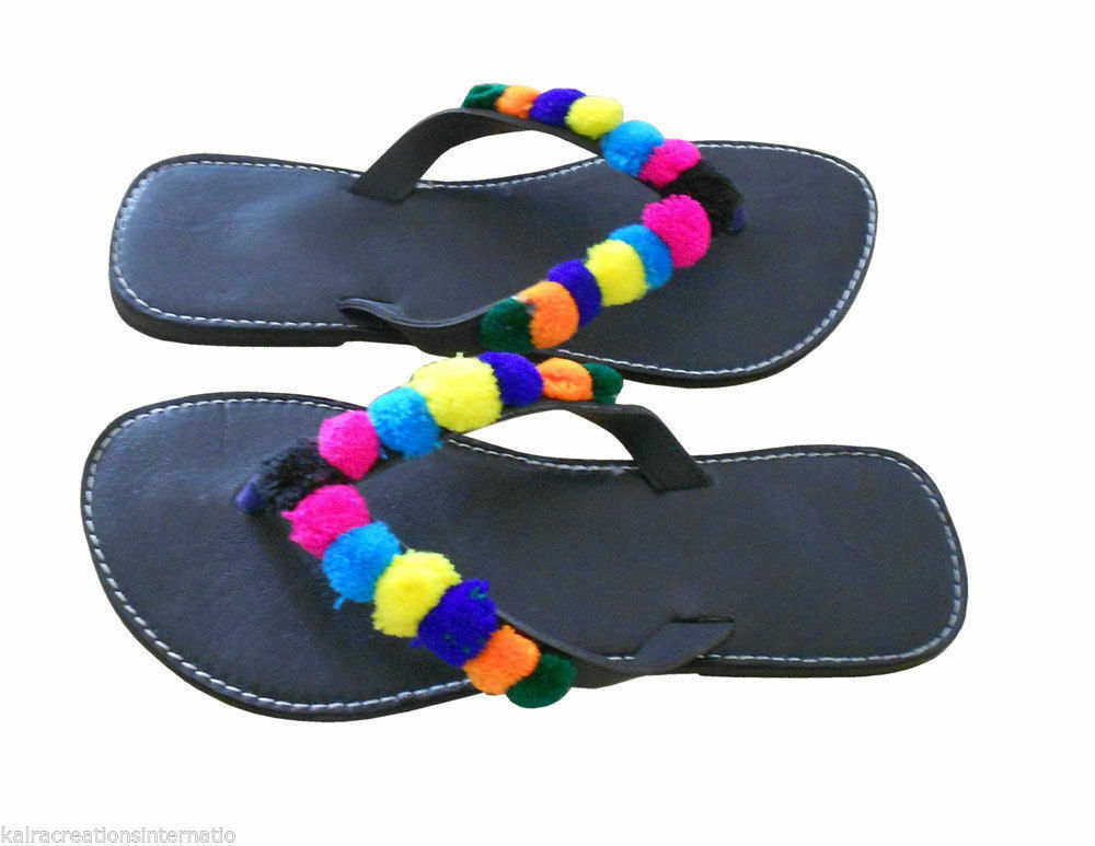 SAOLA Pantofole da donna tradizionali fatte a mano suola in pelle infradito piatte US 7