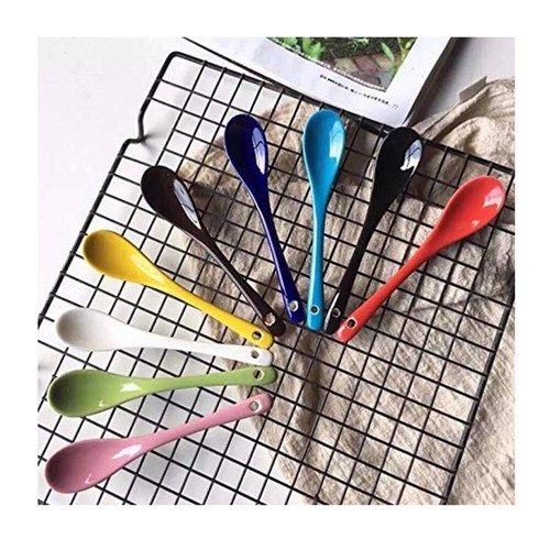 Colorful 13cm Ceramic Spoons Set 8pcs for Coffee Tea Soup Kitchen Use - Picture 6 of 11
