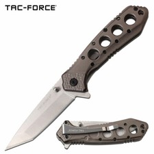 Tac-Force Pewter Silver EDC Stainless Steel Tanto Blade Spring Assisted Knife