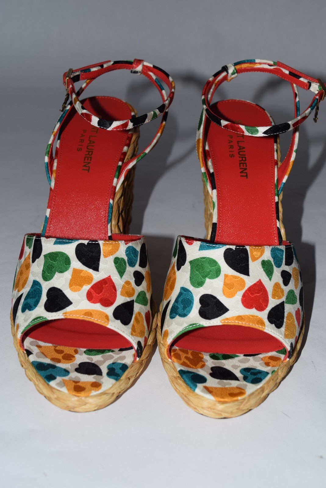 Sandali nuovi con scatola YSL Saint Laurent espadrillas stampa cuore Paloma zeppe tg 39 39 5