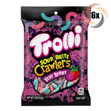6x Bags Trolli Sour Brite Crawlers Very Berry Chewy Gummy Worms Candy | 5oz