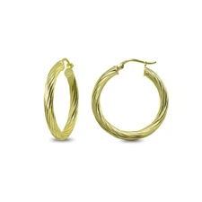 3x30mm Twist Round Click-Top Polished Gold Plated 925 Silver Small Hoop Earrings