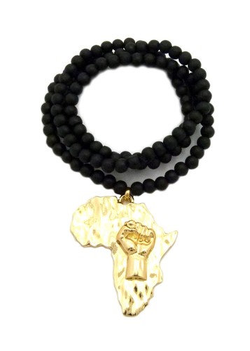 Power Fist Freedom Justice Pendant Necklace With Wood Bead Or Metal Chain - 24" 30" 36" Lengths