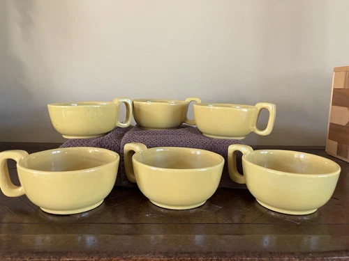 Lot of 6 Frankoma Soup Mugs/Bowls 4SC Westwind Autumn Yellow Made in USA Vintage