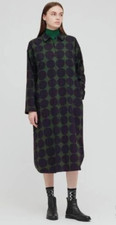 UNIQLO x MARIMEKKO Dress XS Flannel Shirt Style Green Navy Spotted Arty Bold