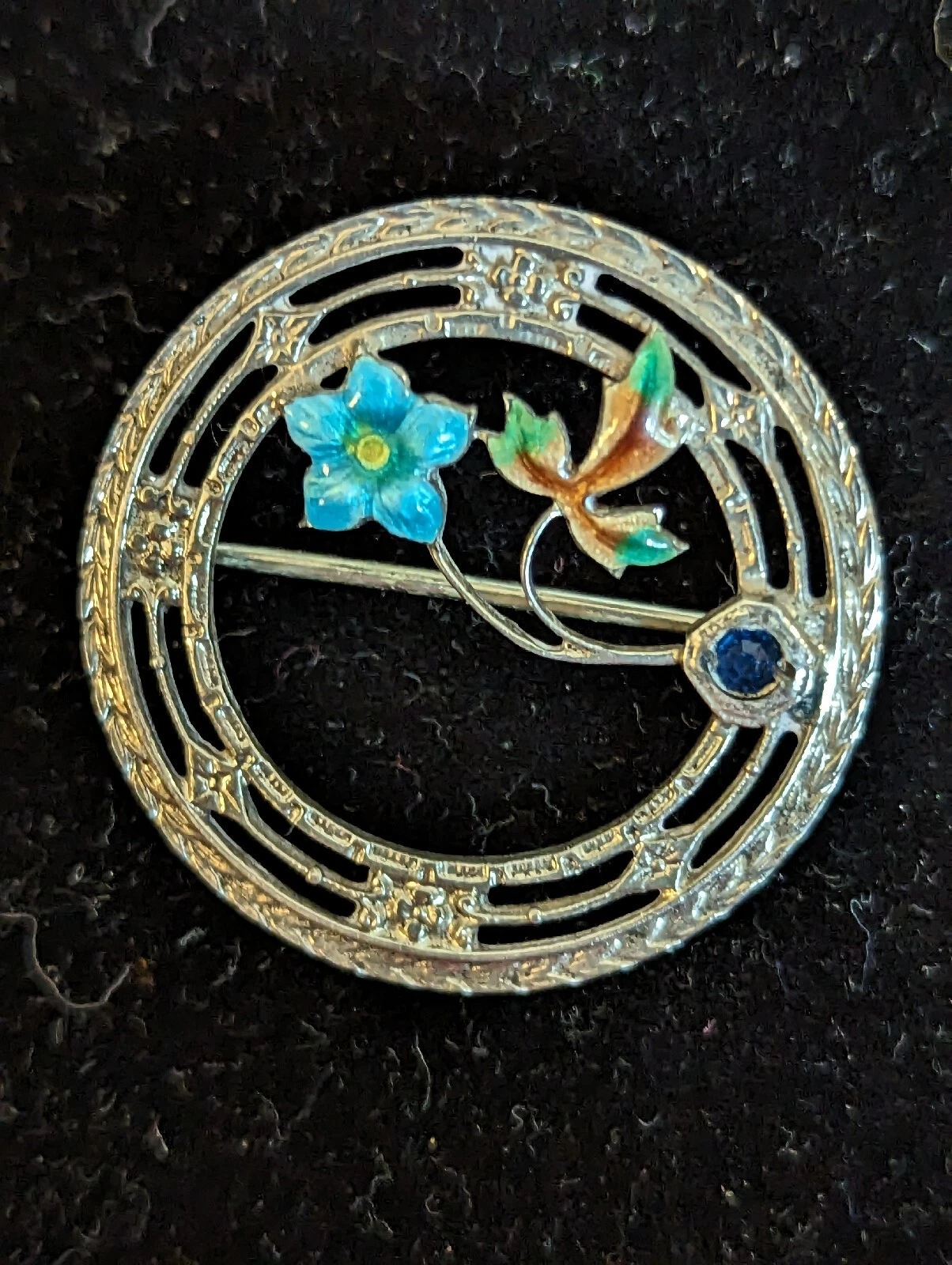 Sterling Silver with Enameled Flower Brooch Pin Signed KB Jewelry 925