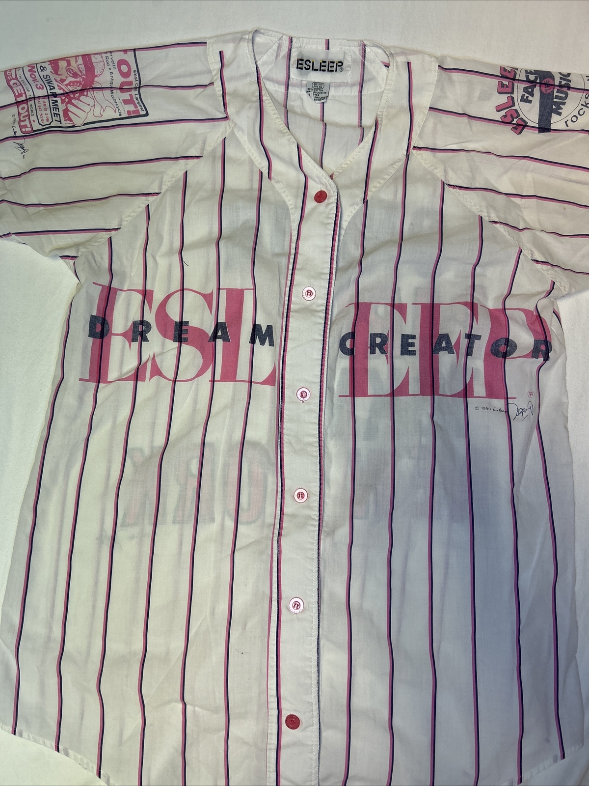 Vintage 1990 Esleep Dream Creator AOP Button Pajama Top Pink White Rock
