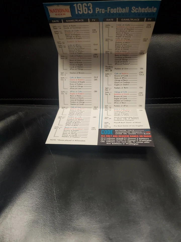 1963 BALTIMORE COLTS SCHEDULE NFL UNITAS MATTE MACKEY BERRY PARKER MARCHETTI - Image 2 of 4