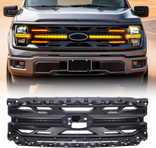 Matte Black Front Grille Compatible with F150 2024 XLT/STX, with Smoked DRL, Am