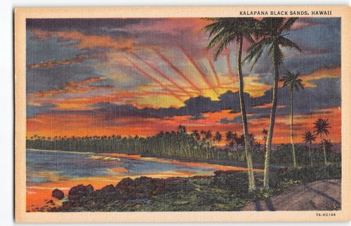 Kalapana Black Sand Beach~1930s Hawaii Curteich #7A-H2146 Linen Postcard -H1