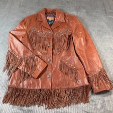 Cripple Creek Womens Leather Fringe Studded Jacket Western Native Large Brown