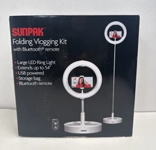 Sunpak Compact Folding Vlogging Kit Ring Light Bluetooth Remote White