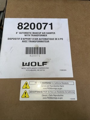 WOLF Appliance 8'' Automatic Makeup Air Damper 820071 *NEW*