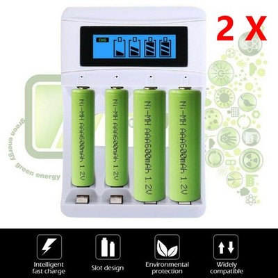 2X Universal Akku Ladegerät für 4x AA/AAA Akkus NiCd NiMH Batterieladegerät USB