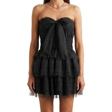 LoveShackFancy Faron Dress Black Strapless Tulle Tiered Mini Bow LBD 2