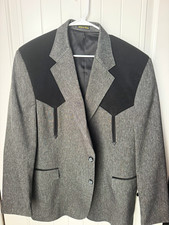 Circle S Men's Western Sport Coat 48R Gray/Black Solid Twill 2-Button