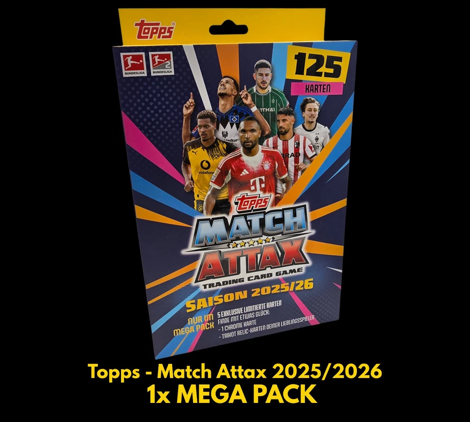 Topps Bundesliga Match Attax 25/26 – 1x MEGA PACK = 125 Karten - 2025 2026