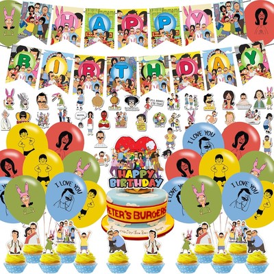 Bobs Burgers Party Decorations - Birthday Supplies with Banner, Cake Topper, 12 
