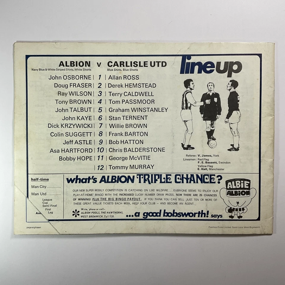 West Bromwich Albion v Carlisle United; Leagu Cup Semi Final, 3rd December 1969 - Image 2 of 3