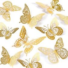 SAOROPEB 3D Butterfly Wall Decor - 48 Pcs, 4 Styles, 3 Sizes, Gold Butterfly Dec